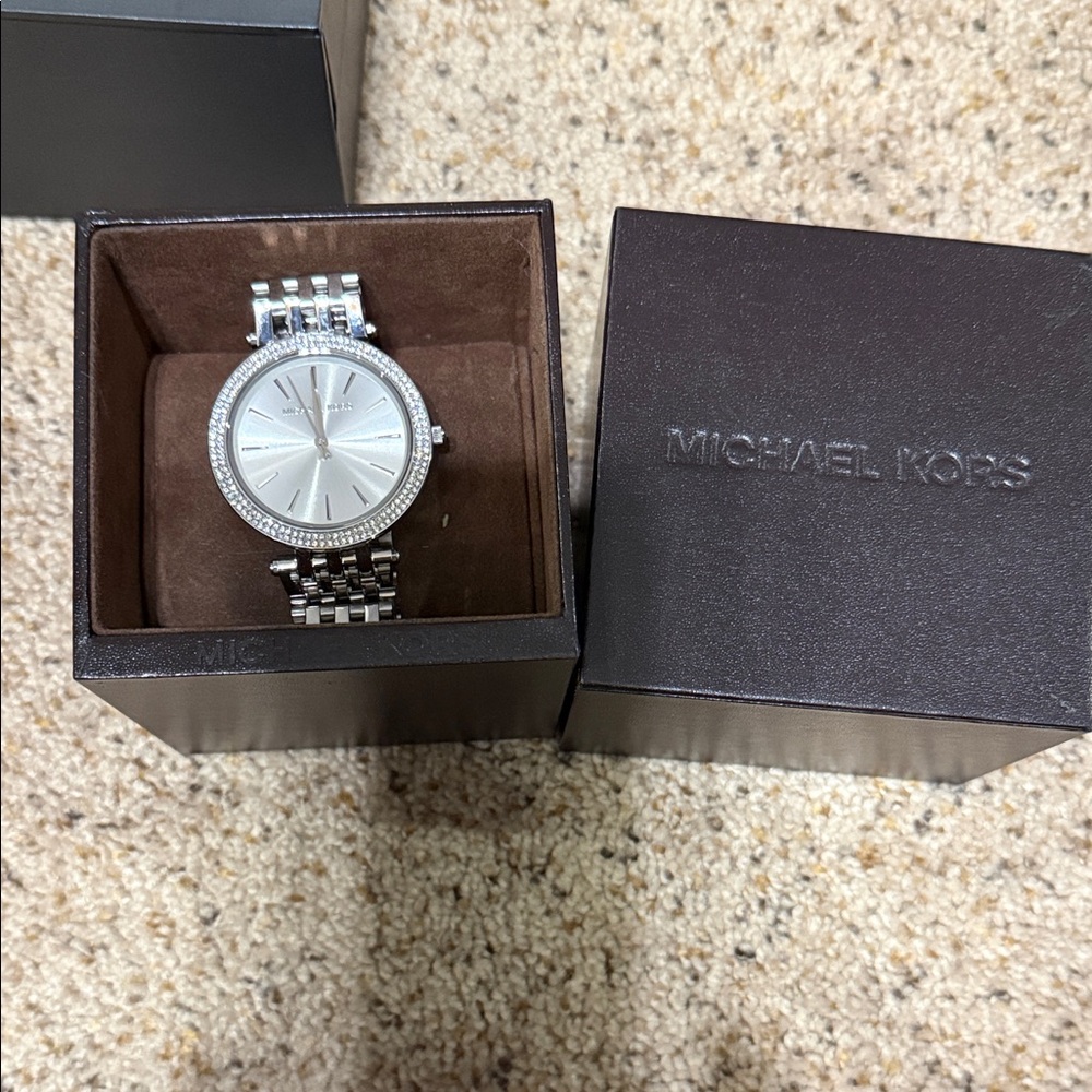 Michael Kors Silver Crystal-Trim Stainless Steel Bracelet Watch